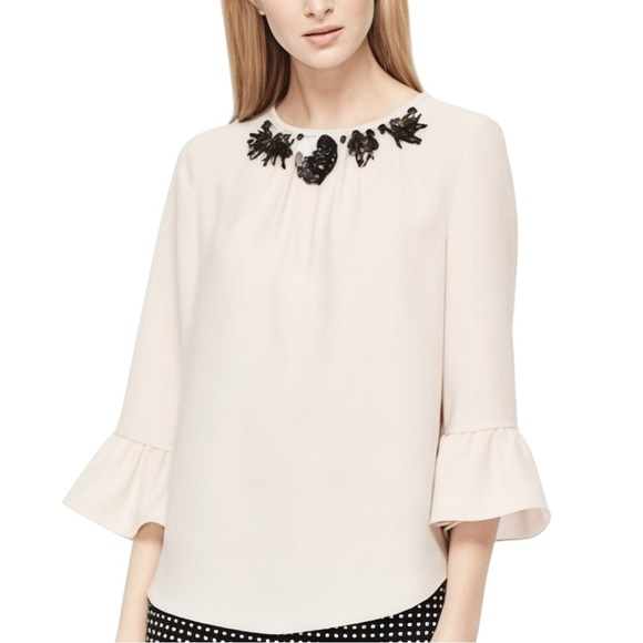 Kate Spade Embellished Crepe Top Blouse Medium Pink Champagne - Picture 16 of 16